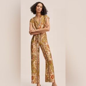 MNG Mango Paisley Jumpsuit V-neck Belted Zip Back